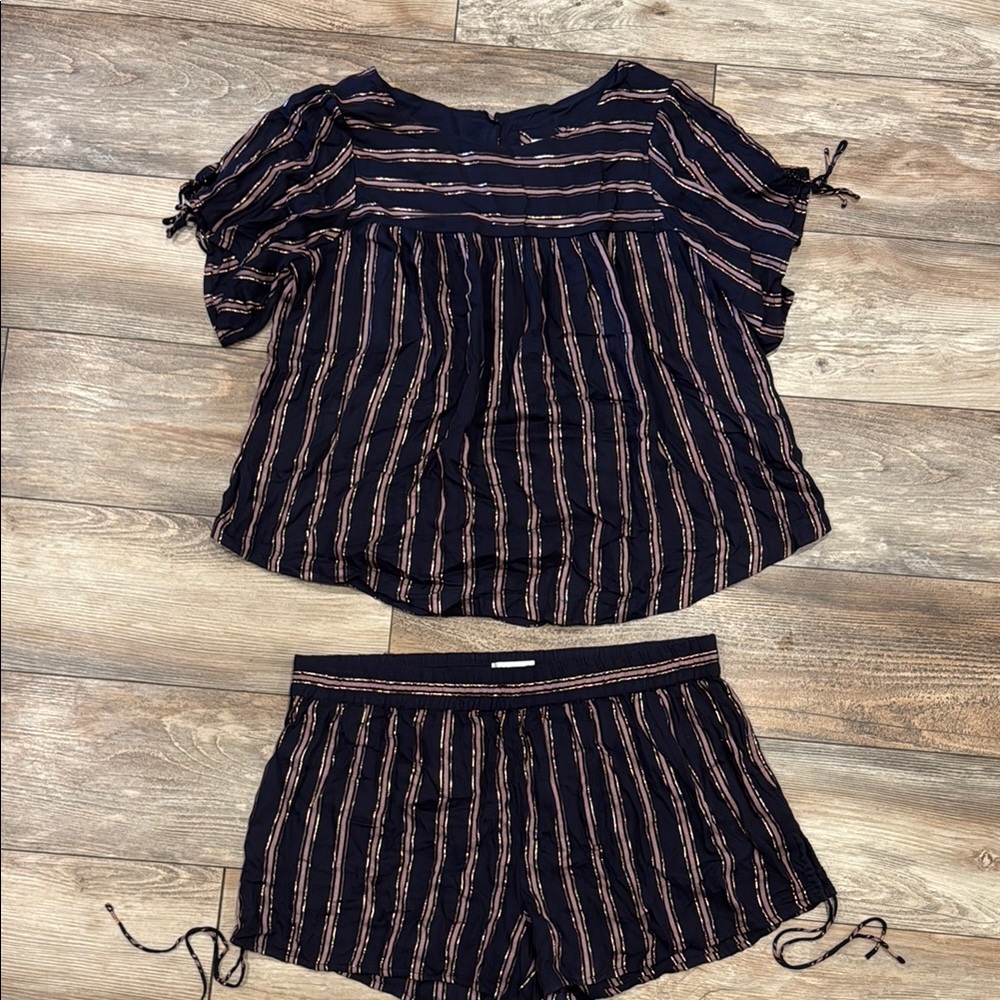 Anthropologie Striped Navy and Pink Women's Set
